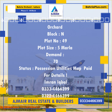 5 Marla Residential Plot for Sale in Phase 2 - M Block -  Bahria Orchard, Lahore - (BP-293851)