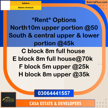 8 Marla Residential House for Rent in Bahria Orchard, Lahore - (BP-293865)