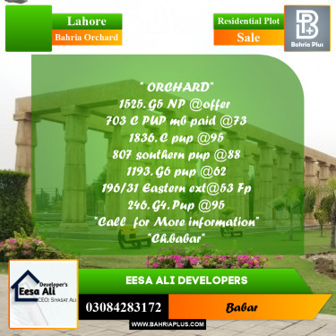 Residential Plot for Sale in Bahria Orchard, Lahore - (BP-293886)