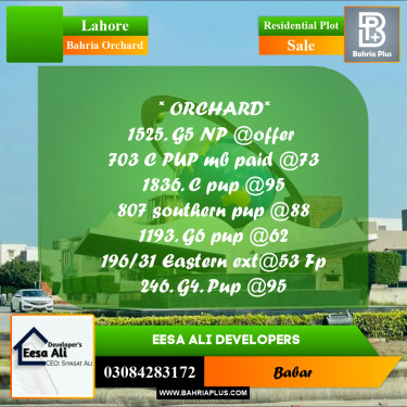 Residential Plot for Sale in Bahria Orchard, Lahore - (BP-293905)