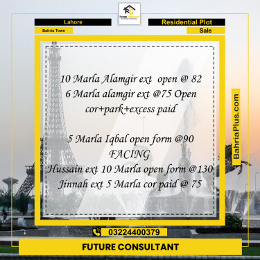 10 Marla Residential Plot for Sale in Bahria Town, Lahore - (BP-293939)