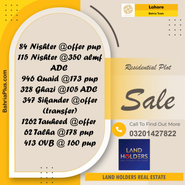 Residential Plot for Sale in Bahria Town, Lahore - (BP-293980)