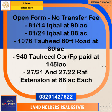 Residential Plot for Sale in Bahria Town, Lahore - (BP-293983)