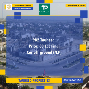 10 Marla Residential Plot for Sale in Sector F - Tauheed Block -  Bahria Town, Lahore - (BP-293986)