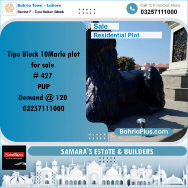 10 Marla Residential Plot for Sale in Sector F - Tipu Sultan Block -  Bahria Town, Lahore - (BP-294037)