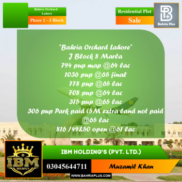 8 Marla Residential Plot for Sale in Phase 2 - J Block -  Bahria Orchard, Lahore - (BP-294138)