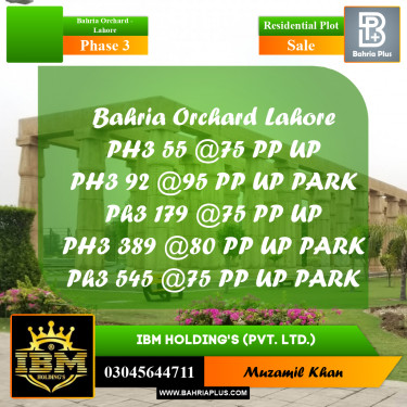 8 Marla Residential Plot for Sale in Phase 3 -  Bahria Orchard, Lahore - (BP-294147)