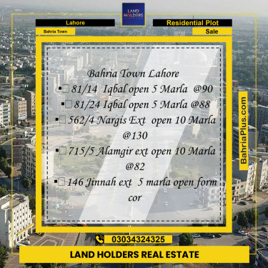 Residential Plot for Sale in Bahria Town, Lahore - (BP-294172)