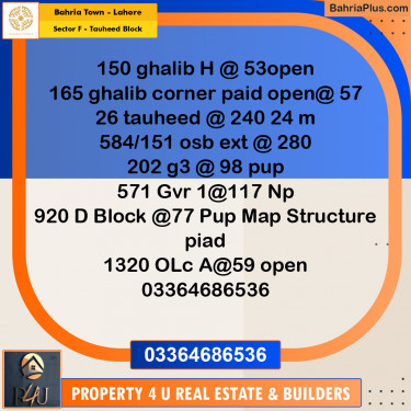 20 Marla Residential Plot for Sale in Sector F - Tauheed Block -  Bahria Town, Lahore - (BP-294178)