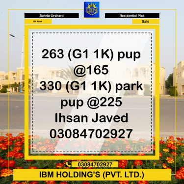 1 Kanal Residential Plot for Sale in Phase 4 - G1 Block -  Bahria Orchard, Lahore - (BP-294183)