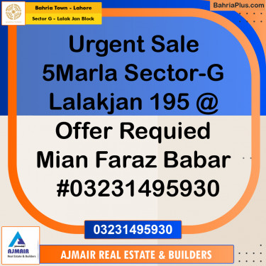 5 Marla Residential Plot for Sale in Sector G - Lalak Jan Block -  Bahria Town, Lahore - (BP-294191)