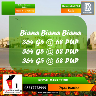 10 Marla Residential Plot for Sale in Phase 4 - G5 Block -  Bahria Orchard, Lahore - (BP-294265)