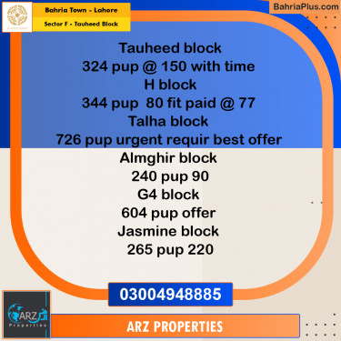 Residential Plot for Sale in Sector F - Tauheed Block -  Bahria Town, Lahore - (BP-294318)