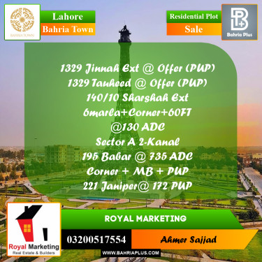 Residential Plot for Sale in Bahria Town, Lahore - (BP-294357)