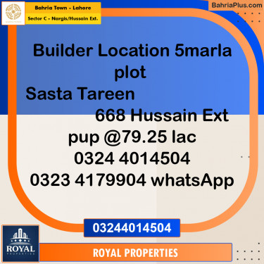 Residential Plot for Sale in Sector C - Nargis/Hussain Ext. -  Bahria Town, Lahore - (BP-294372)