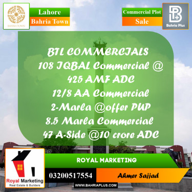 Commercial Plot for Sale in Bahria Town, Lahore - (BP-294392)
