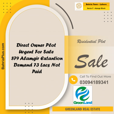 10 Marla Residential Plot for Sale in Sector F - Alamgir Block -  Bahria Town, Lahore - (BP-294393)