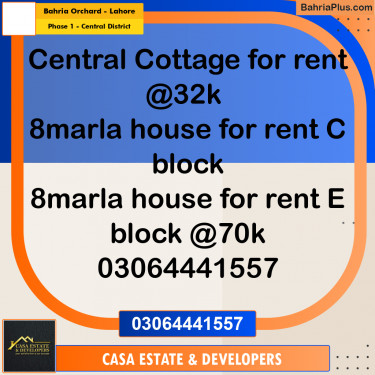 8 Marla Residential House for Rent in Phase 1 - Central District -  Bahria Orchard, Lahore - (BP-294395)