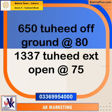 10 Marla Residential Plot for Sale in Sector F - Tauheed Block -  Bahria Town, Lahore - (BP-294416)
