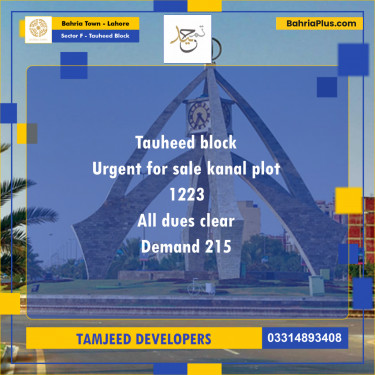 20 Marla Residential Plot for Sale in Sector F - Tauheed Block -  Bahria Town, Lahore - (BP-294422)