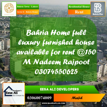 Residential House for Rent in Sector E - Bahria Homes -  Bahria Town, Lahore - (BP-294425)