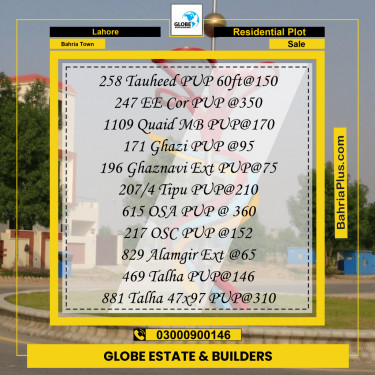 Residential Plot for Sale in Bahria Town, Lahore - (BP-294431)