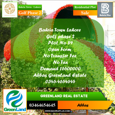 1 Kanal Residential Plot for Sale in Golf Phase 2 -  Bahria Town, Lahore - (BP-294461)
