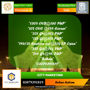 Residential Plot for Sale in Overseas A -  Bahria Town, Lahore - (BP-294472)