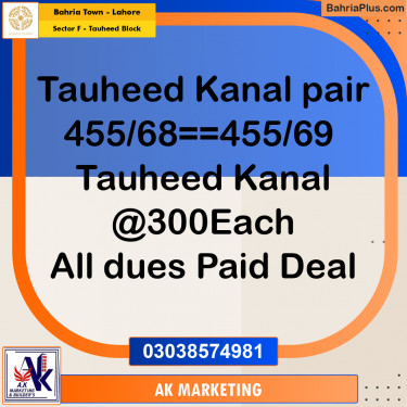1 Kanal Residential Plot for Sale in Sector F - Tauheed Block -  Bahria Town, Lahore - (BP-294521)