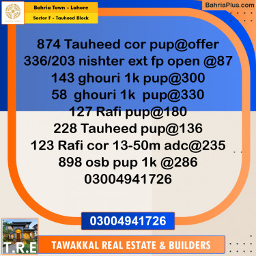 10 Marla Residential Plot for Sale in Sector F - Tauheed Block -  Bahria Town, Lahore - (BP-294543)