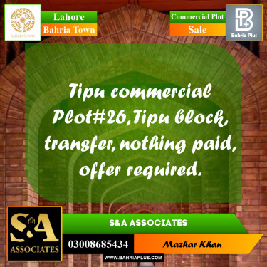 5 Marla Commercial Plot for Sale in Bahria Town, Lahore - (BP-294590)