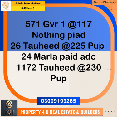 10 Marla Residential Plot for Sale in Golf Phase 1 -  Bahria Town, Lahore - (BP-294657)