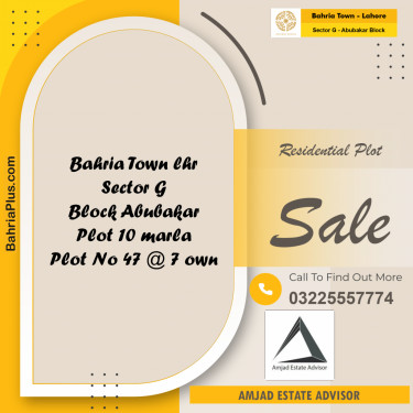 Residential Plot for Sale in Sector G - Abubakar Block -  Bahria Town, Lahore - (BP-294664)