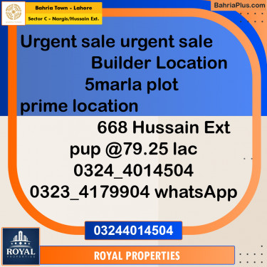 Residential Plot for Sale in Sector C - Nargis/Hussain Ext. -  Bahria Town, Lahore - (BP-294675)