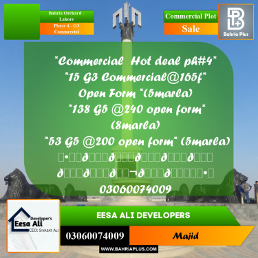 Commercial Plot for Sale in Phase 4 - G3 Commercial -  Bahria Orchard, Lahore - (BP-294697)
