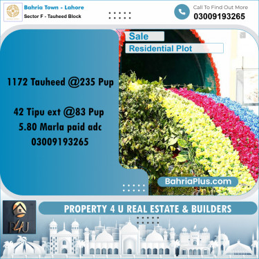1 Kanal Residential Plot for Sale in Sector F - Tauheed Block -  Bahria Town, Lahore - (BP-294780)