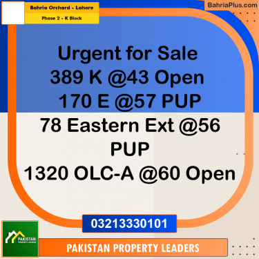 5 Marla Residential Plot for Sale in Phase 2 - K Block -  Bahria Orchard, Lahore - (BP-294857)
