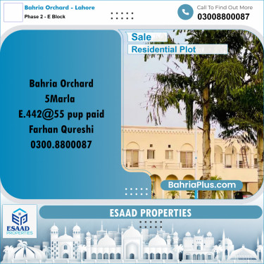 5 Marla Residential Plot for Sale in Phase 2 - E Block -  Bahria Orchard, Lahore - (BP-294890)