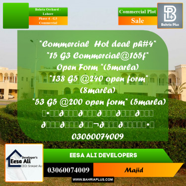 Commercial Plot for Sale in Phase 4 - G3 Commercial -  Bahria Orchard, Lahore - (BP-294978)
