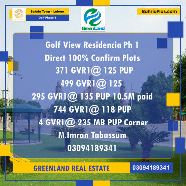 10 Marla Residential Plot for Sale in Golf Phase 1 -  Bahria Town, Lahore - (BP-294999)