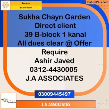 1 Kanal Residential Plot for Sale in Bahria Town, Lahore - (BP-295031)