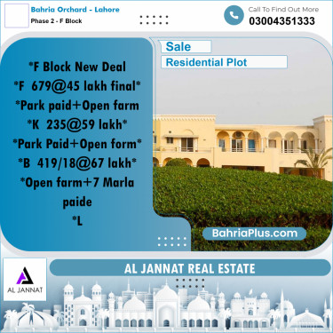 5 Marla Residential Plot for Sale in Phase 2 - F Block -  Bahria Orchard, Lahore - (BP-295035)