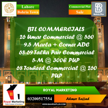 Commercial Plot for Sale in Bahria Town, Lahore - (BP-295179)