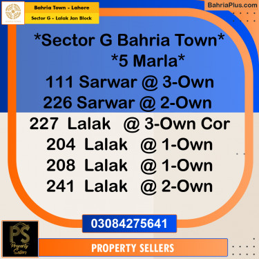 5 Marla Residential Plot for Sale in Sector G - Lalak Jan Block -  Bahria Town, Lahore - (BP-295192)