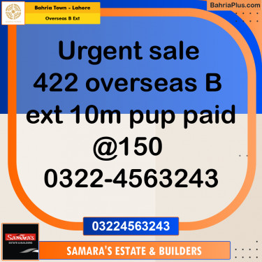 10 Marla Residential Plot for Sale in Overseas B Ext -  Bahria Town, Lahore - (BP-295211)
