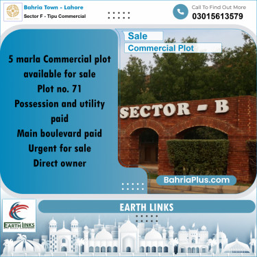 5 Marla Commercial Plot for Sale in Sector F - Tipu Commercial -  Bahria Town, Lahore - (BP-295212)
