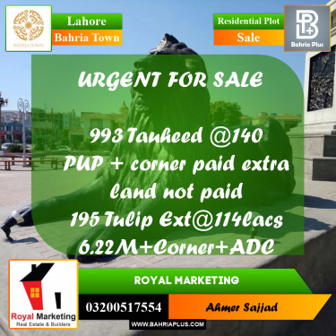 Residential Plot for Sale in Bahria Town, Lahore - (BP-295230)