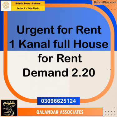 1 Kanal Residential House for Rent in Sector C - Tulip Block -  Bahria Town, Lahore - (BP-295266)