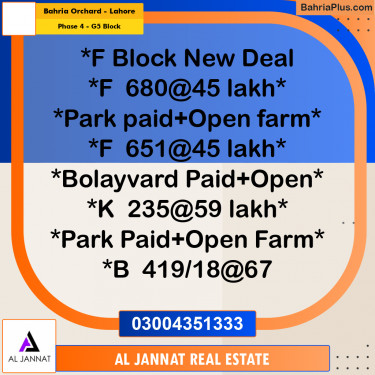 10 Marla Residential Plot for Sale in Phase 4 - G5 Block -  Bahria Orchard, Lahore - (BP-295268)