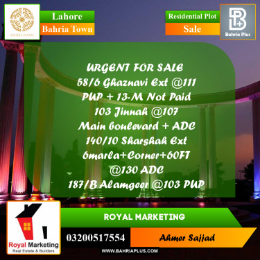 Residential Plot for Sale in Bahria Town, Lahore - (BP-295269)